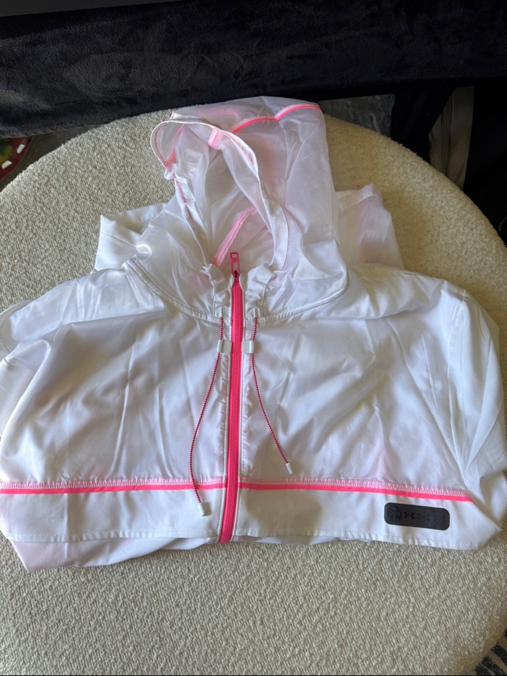 Under Armour White Windbreaker Jacket with Pink Trim